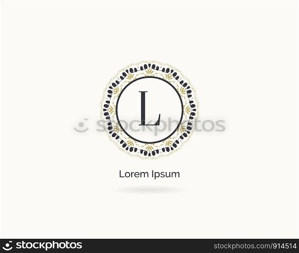 Luxury letter L monogram vector logo design. L letter mandala and ornamental logo. Cosmetic and beauty products icon.