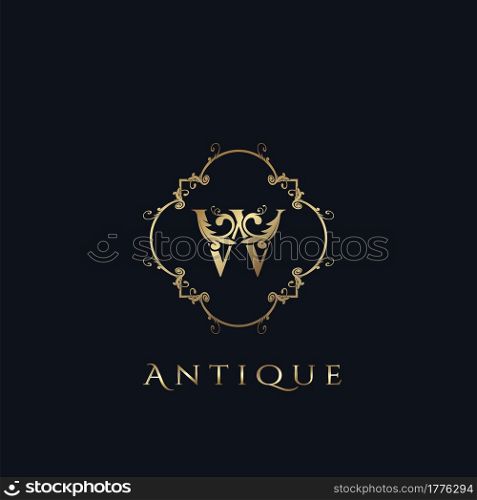 Luxury Letter W Logo. Antique Golden Frame vector template design concept ornate swirl for hotel, boutique, resort, fashion and more brand identity.