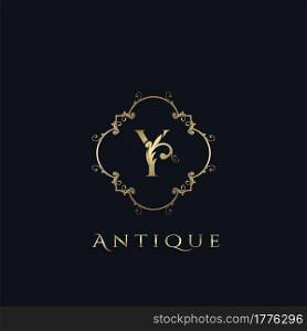 Luxury Letter Y Logo. Antique Golden Frame vector template design concept ornate swirl for hotel, boutique, resort, fashion and more brand identity.
