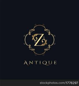 Luxury Letter Z Logo. Antique Golden Frame vector template design concept ornate swirl for hotel, boutique, resort, fashion and more brand identity.