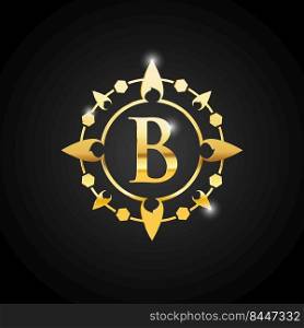 Luxury logo gold. Calligraphic pattern elegant decor elements. Vintage vector ornament Signs and Symbols. The Letters B. luxury logo template