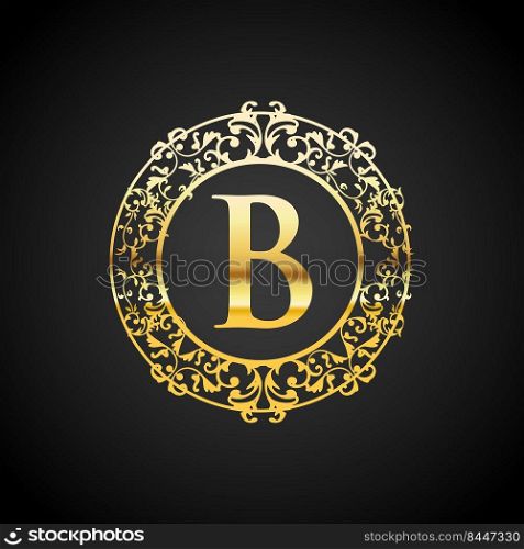 Luxury logo gold. Calligraphic pattern elegant decoration elements. Vintage vector ornament Signs and Symbols. The Letters B. luxury logo template
