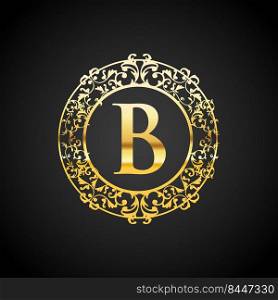Luxury logo gold. Calligraphic pattern elegant decoration elements. Vintage vector ornament Signs and Symbols. The Letters B. luxury logo template