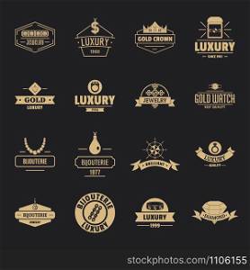 Luxury logo icons set. Simple illustration of 16 luxury logo vector icons for web. Luxury logo icons set, simple style