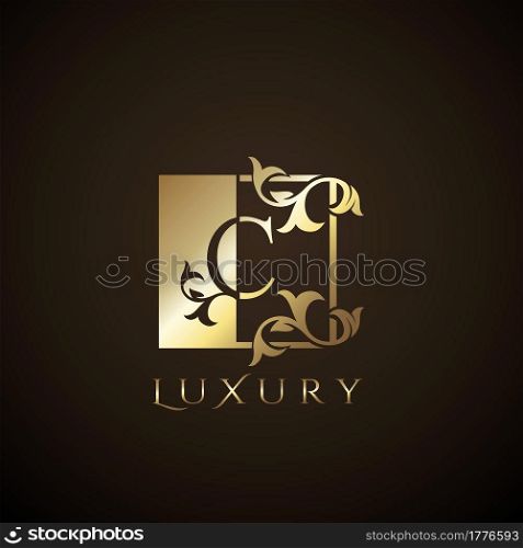 Luxury Logo Letter C Golden Square Vector Square Frame Design Concept.