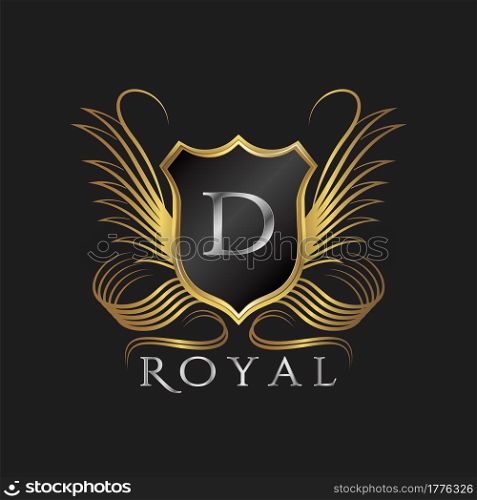 Luxury Logo Letter D. Golden shield vector design concept flourish ornate swirl for hotel, boutique, resort, victorian style
