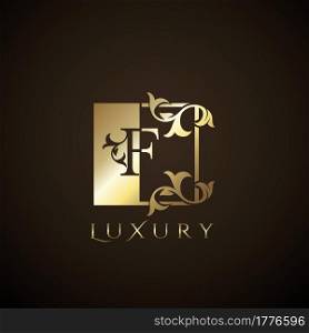 Luxury Logo Letter F Golden Square Vector Square Frame Design Concept.