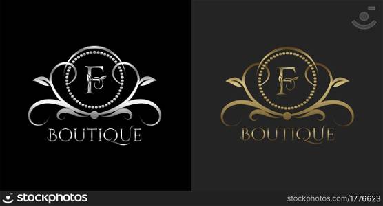 Luxury Logo Letter F Template Vector Circle for Restaurant, Royalty, Boutique, Cafe, Hotel, Heraldic, Jewelry, Fashion
