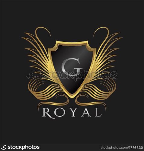 Luxury Logo Letter G. Golden shield vector design concept flourish ornate swirl for hotel, boutique, resort, victorian style
