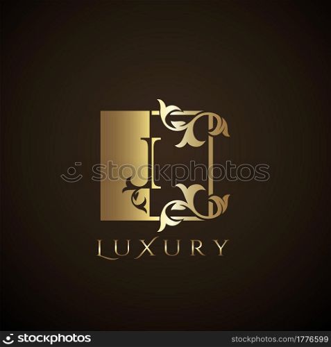 Luxury Logo Letter I Golden Square Vector Square Frame Design Concept.