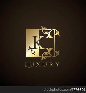 Luxury Logo Letter K Golden Square Vector Square Frame Design Concept.