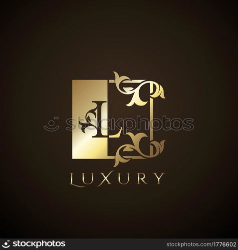 Luxury Logo Letter L Golden Square Vector Square Frame Design Concept.