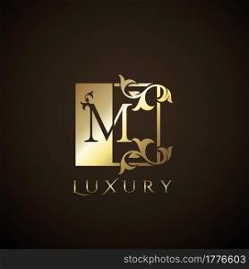Luxury Logo Letter M Golden Square Vector Square Frame Design Concept.