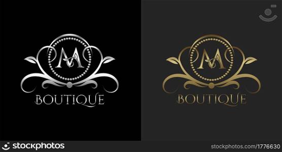 Luxury Logo Letter M Template Vector Circle for Restaurant, Royalty, Boutique, Cafe, Hotel, Heraldic, Jewelry, Fashion