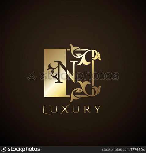 Luxury Logo Letter N Golden Square Vector Square Frame Design Concept.