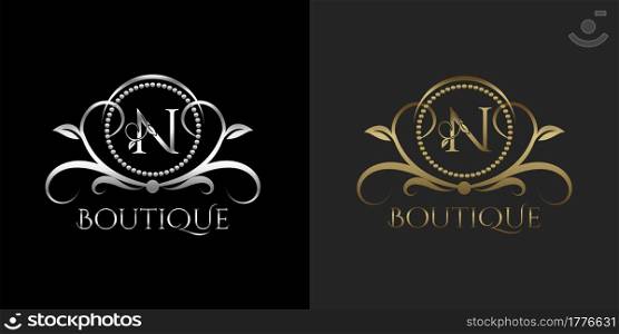 Luxury Logo Letter N Template Vector Circle for Restaurant, Royalty, Boutique, Cafe, Hotel, Heraldic, Jewelry, Fashion