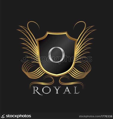 Luxury Logo Letter O. Golden shield vector design concept flourish ornate swirl for hotel, boutique, resort, victorian style