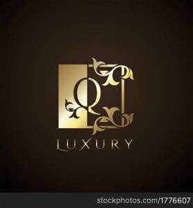 Luxury Logo Letter Q Golden Square Vector Square Frame Design Concept.