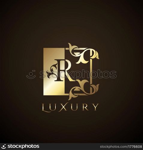 Luxury Logo Letter R Golden Square Vector Square Frame Design Concept.