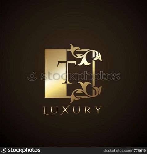 Luxury Logo Letter T Golden Square Vector Square Frame Design Concept.
