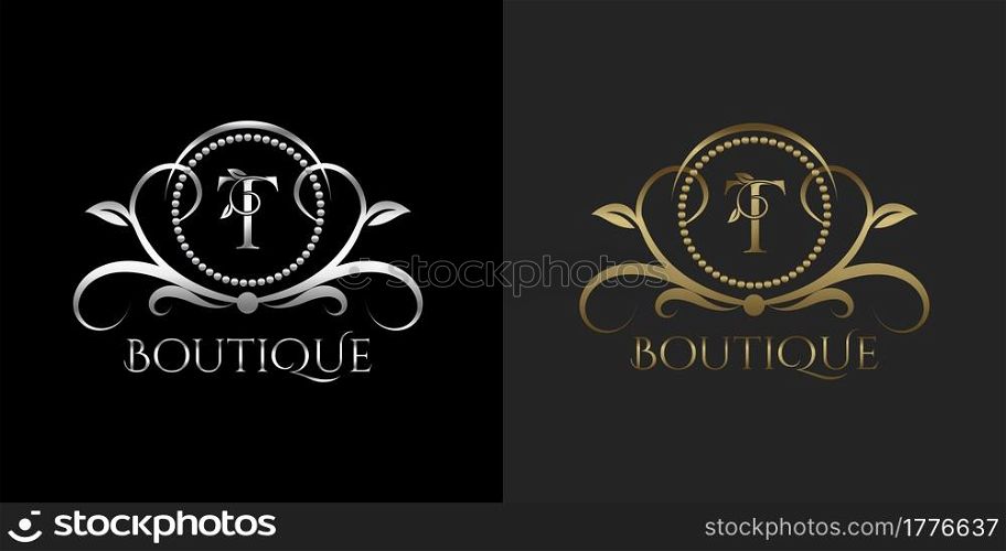 Luxury Logo Letter T Template Vector Circle for Restaurant, Royalty, Boutique, Cafe, Hotel, Heraldic, Jewelry, Fashion