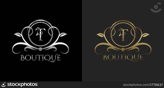 Luxury Logo Letter T Template Vector Circle for Restaurant, Royalty, Boutique, Cafe, Hotel, Heraldic, Jewelry, Fashion