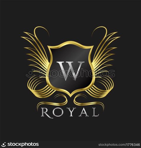 Luxury Logo Letter W. Golden shield vector design concept flourish ornate swirl for hotel, boutique, resort, victorian style