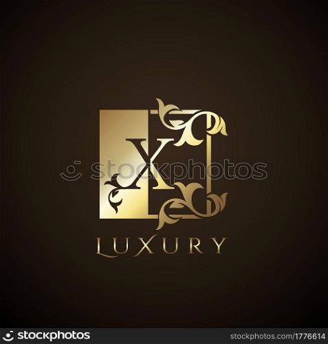 Luxury Logo Letter X Golden Square Vector Square Frame Design Concept.