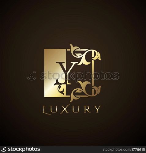 Luxury Logo Letter Y Golden Square Vector Square Frame Design Concept.