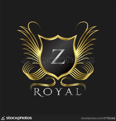 Luxury Logo Letter Z. Golden shield vector design concept flourish ornate swirl for hotel, boutique, resort, victorian style