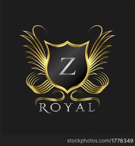 Luxury Logo Letter Z. Golden shield vector design concept flourish ornate swirl for hotel, boutique, resort, victorian style