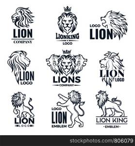Luxury logo or badges set with pictures of lions. Lion logo badge, label insignia and emblem, vector illustration. Luxury logo or badges set with pictures of lions