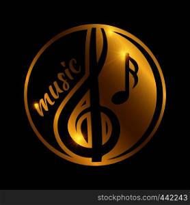 Luxury music logo design - golden shiny musical emblem. Vector illustration. Luxury music logo design - golden shiny musical emblem