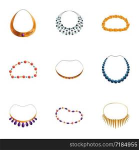 Luxury necklace icon set. Cartoon set of 9 luxury necklace vector icons for web design isolated on white background. Luxury necklace icon set, cartoon style