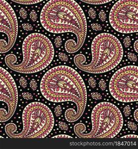 Luxury pattern with paisley ornamental design in golden and pink colors on black background. Weamless for wallpaper, textile design and wrapping paper print. Luxury pattern with paisley ornamental design in golden and pink colors on black background. Weamless for wallpaper, textile design and wrapping paper print.