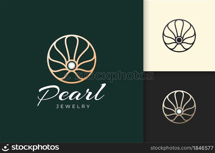 Luxury pearl logo in abstract and circle shape represent jewelry or beauty