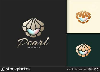 Luxury pearl logo with shell or clam shape represent jewelry and gem
