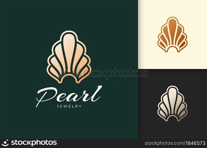 Luxury pearl or clam logo represent jewelry or gem fit for beauty care or cosmetic brand