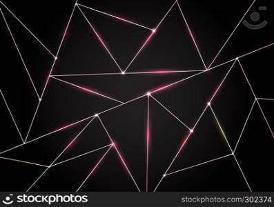 Luxury polygonal pattern and pink gold triangles lines with lighting on dark background. Geometric low polygon gradient shapes. Vector illustration
