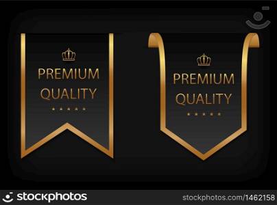 Luxury, premium quality label with golden frame, stars and crown. Premium, exclusive, badge on certificate, royal award. Template banner, premium quality sticker for certificate, packaging. vector. Luxury, premium quality label with golden frame, stars and crown. Premium, exclusive, vip badge on certificate, royal award. Template banner, premium quality sticker for certificate, packaging. vector