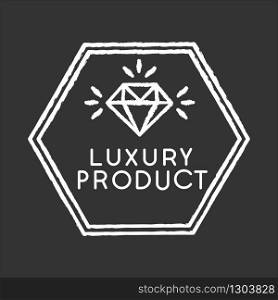 Luxury product chalk white icon on black background. High class jewellery, expensive product. Jewelry store logo. Elegant emblem with shiny diamond isolated vector chalkboard illustration
