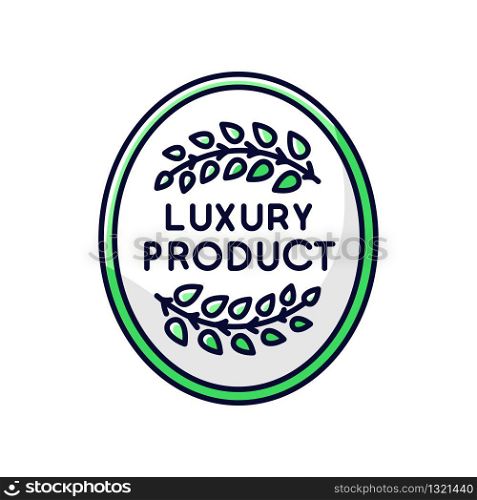 Luxury product RGB color icon. Top quality goods, premium status assurance, brand equity. Elegant emblem with laurel branches isolated vector illustration