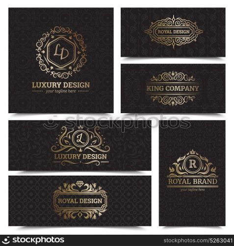 Luxury Products Labels Design Set. Luxury products labels design set with royal brand symbols flat isolated vector illustration