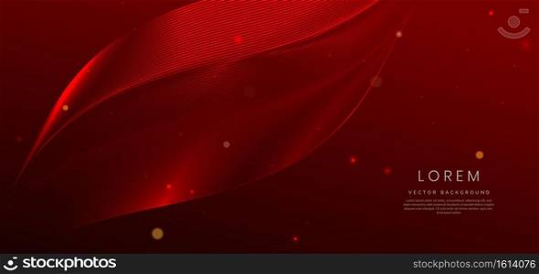 Luxury red background with curved glowing red lines lighting effect sparkle. Template premium award ceremony design. Vector illustratio