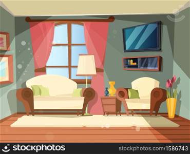 Luxury room. Premium interior of living room with perfect old wooden furniture lounge place vector cartoon illustrations. Livingroom with furniture, lounge room comfort. Luxury room. Premium interior of living room with perfect old wooden furniture lounge place vector cartoon illustrations