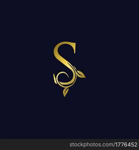 Luxury S Initial Letter Logo gold color, vector design concept ornate swirl floral leaf ornament with initial letter alphabet for luxury style.