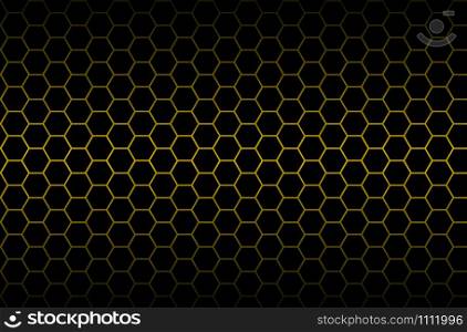 Luxury seamless geometric pattern. Grid hexagonal texture Dark vector background with golden honeycomb honey for design banner or poster, stock vector illustration