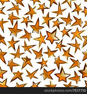 Luxury seamless golden stars pattern on white background with shining broad and asymmetrical thin facets. May be use as Christmas decoration, celebration and awarding theme design. Shining golden stars seamless pattern background