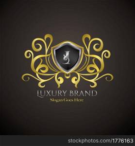 Luxury Shield Logo Letter I Golden Color Vector Design Concept Crown Royal Brand Identity.