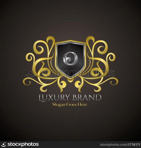 Luxury Shield Logo Letter O Golden Color Vector Design Concept Crown Royal Brand Identity.